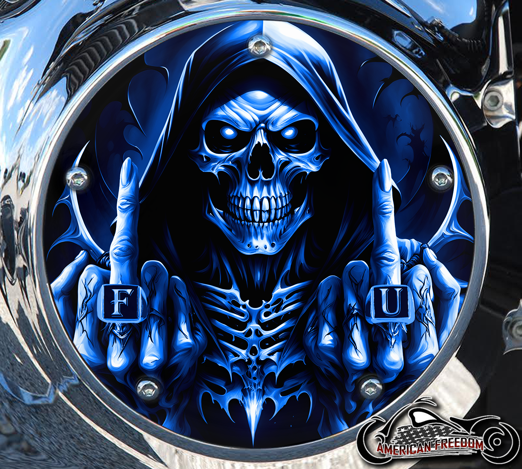 Custom Derby Cover - FU Reaper Blue